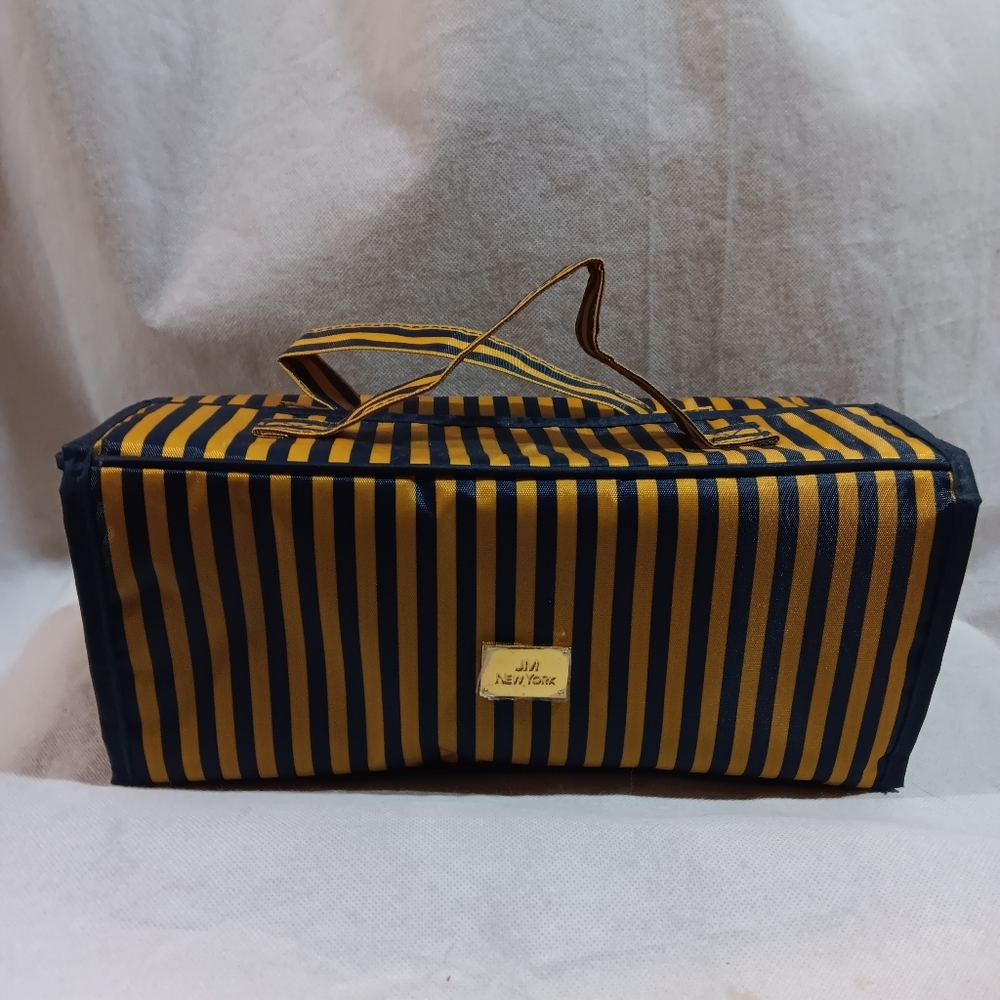 JM Joy Mangano Roll Up Organizer Bag Travel Navy Blue Stripe Cosmetics Toiletry